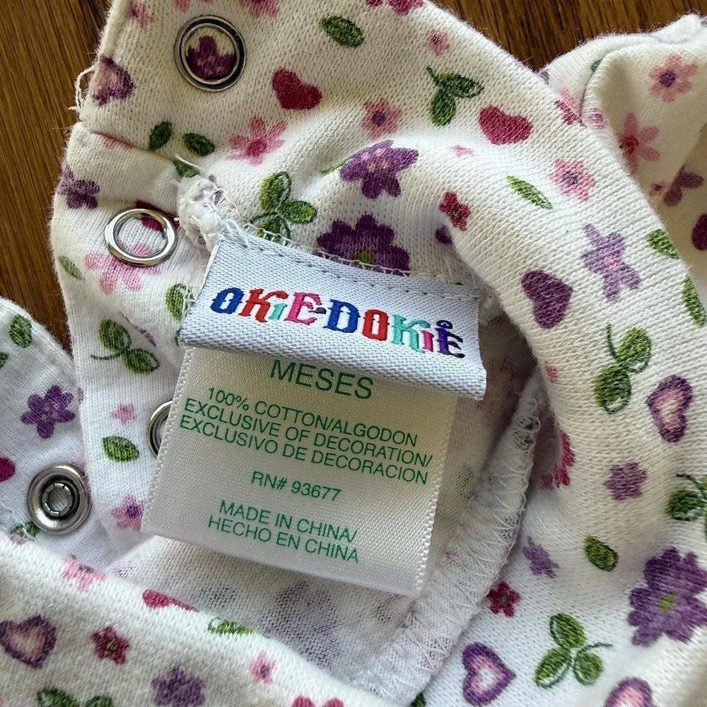 Vtg One Piece Body Suit Set Of‎ 2 Baby Girl 12 Months Pink Cotton Oshkosh Floral